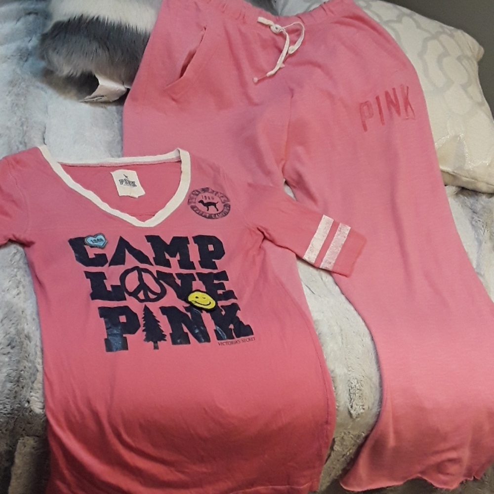 Pink Victoria Secret sweatpant & shirt bundle - Picture 1 of 8